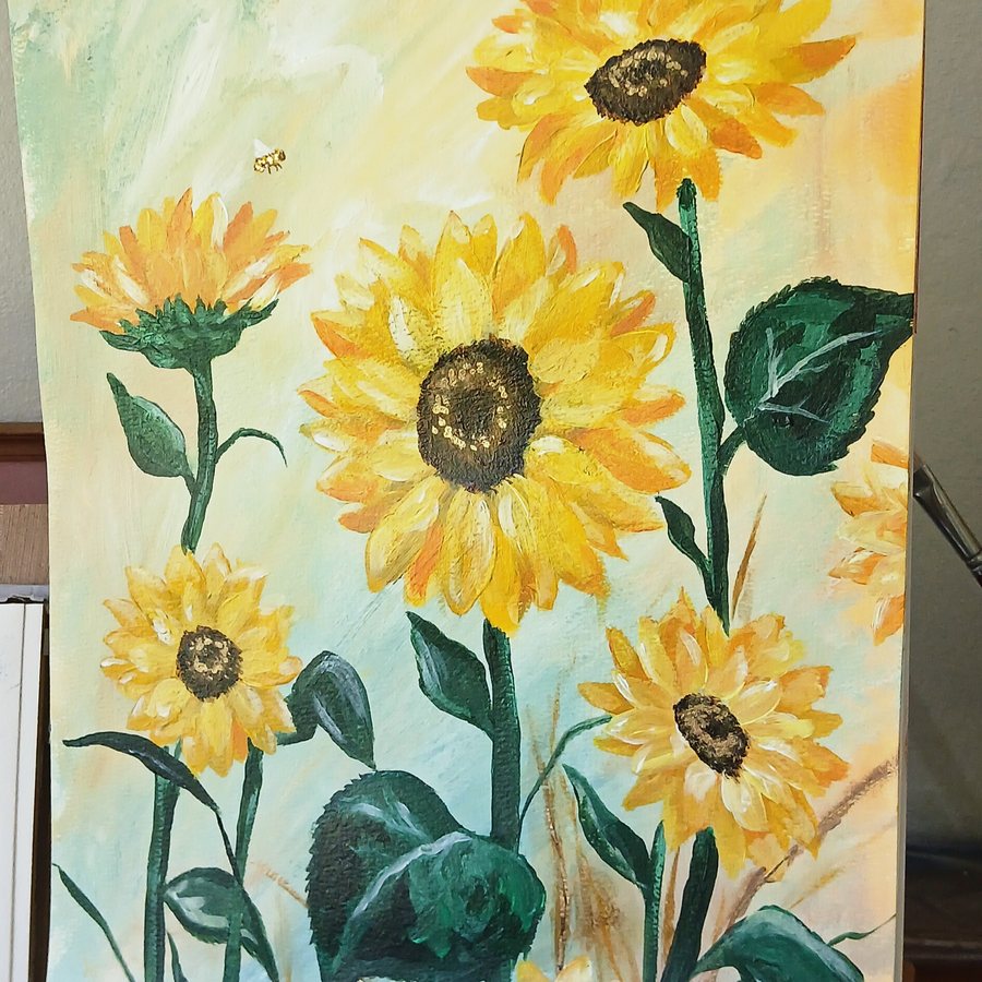 Sunflower painting in acrylics on canvas