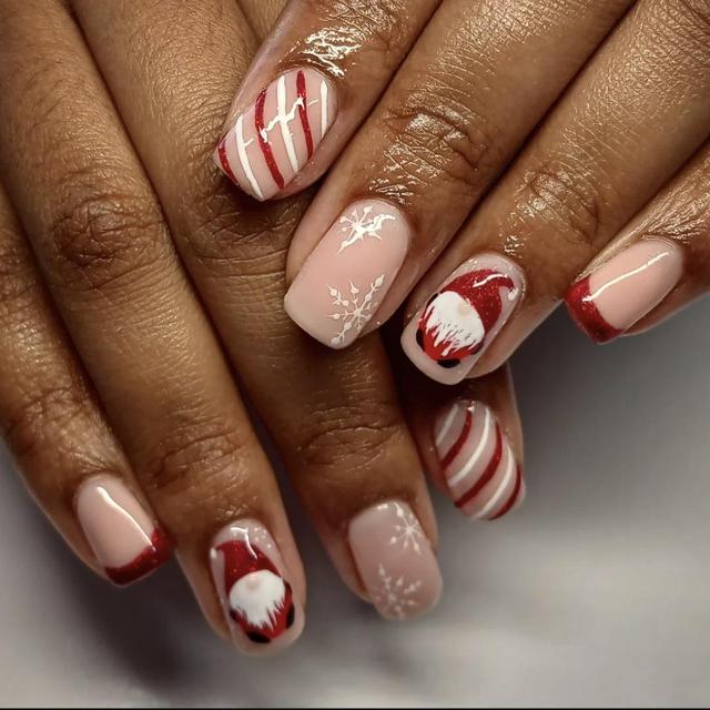 Candy-cane inspired festive nail art